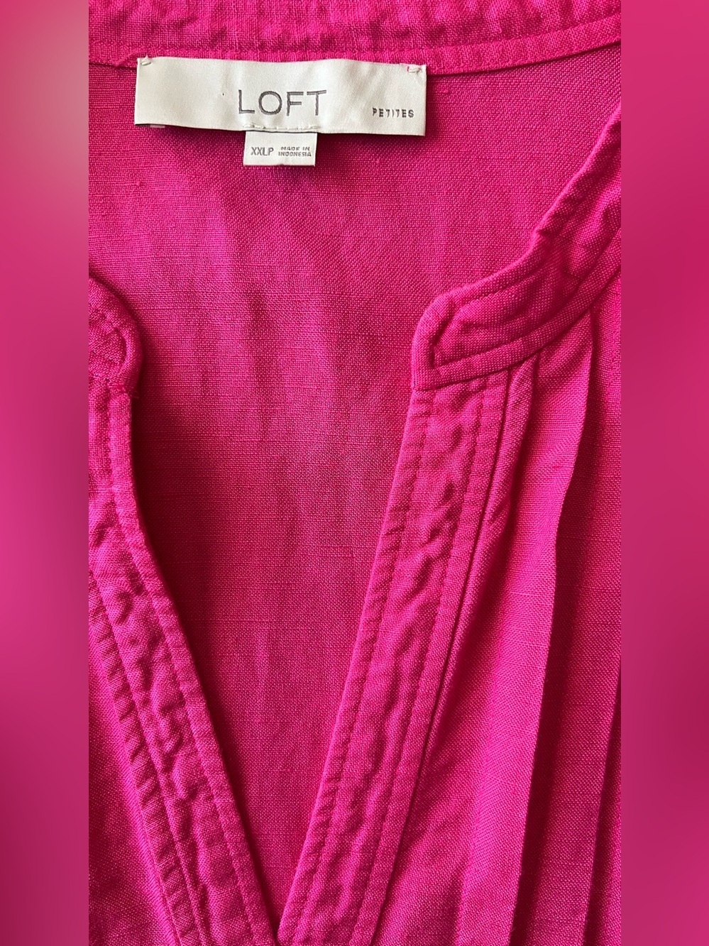 LOFT Petite Hot Pink Linen Blend Flutter Sleeve Shift Dress Pleated Front - Picture 4 of 11